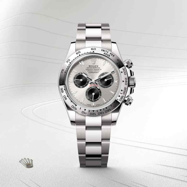 ด้านหน้า Rolex Cosmograph Daytona ในวัสดุ ทองคำขาว 18 กะรัต, m126509-0003 - นำสว่าง