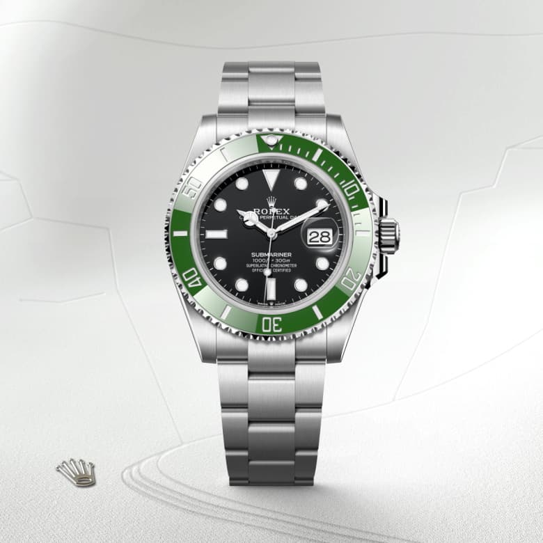 ด้านหน้า Rolex Submariner ในวัสดุ Oystersteel, m126610lv-0002 - นำสว่าง