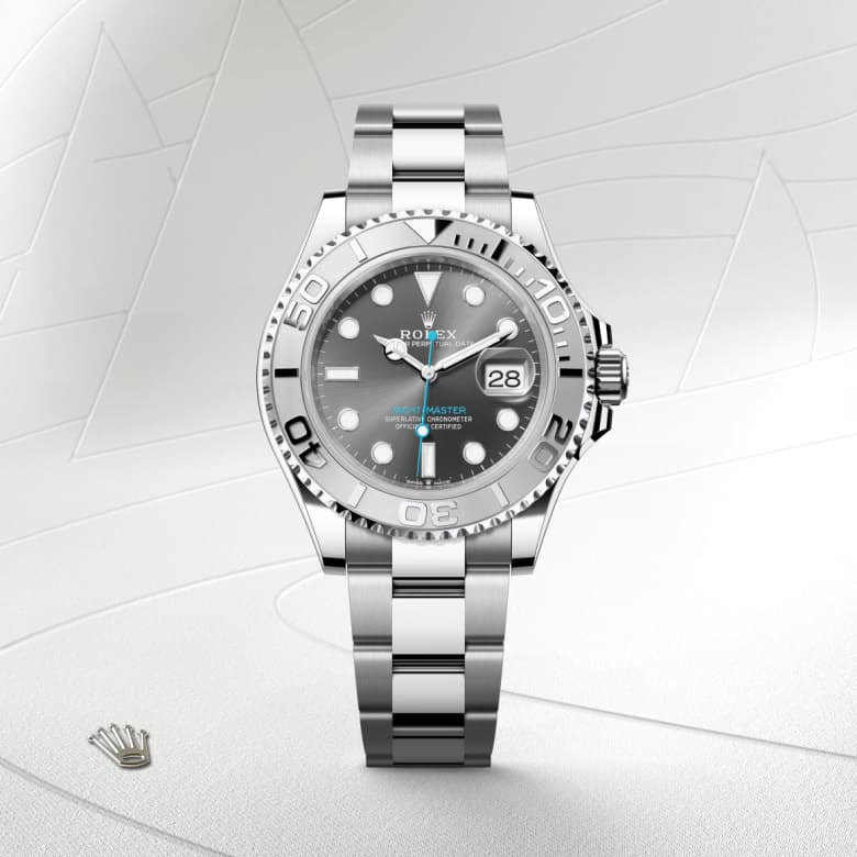 Front view of Rolex Yacht-Master in Rolesium - combination of Oystersteel and platinum, m126622-0001 - Nam Sawang