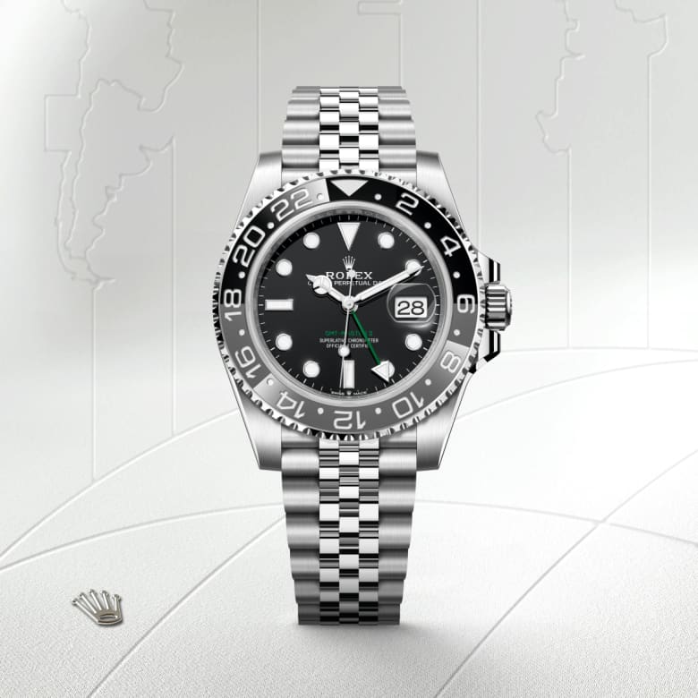 Front view of Rolex GMT-Master II in Oystersteel, m126710grnr-0003 - Nam Sawang