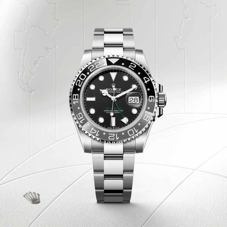 Front view of Rolex GMT-Master II in Oystersteel, m126710grnr-0004 - Nam Sawang