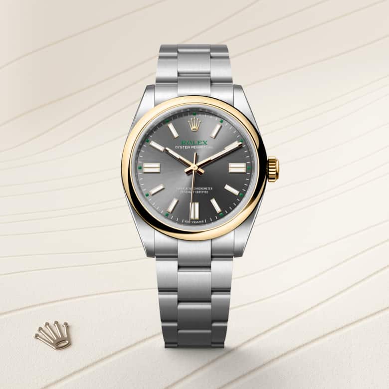 Front view of Rolex Oyster Perpetual in Yellow Rolesor, m134303-0001 - Nam Sawang