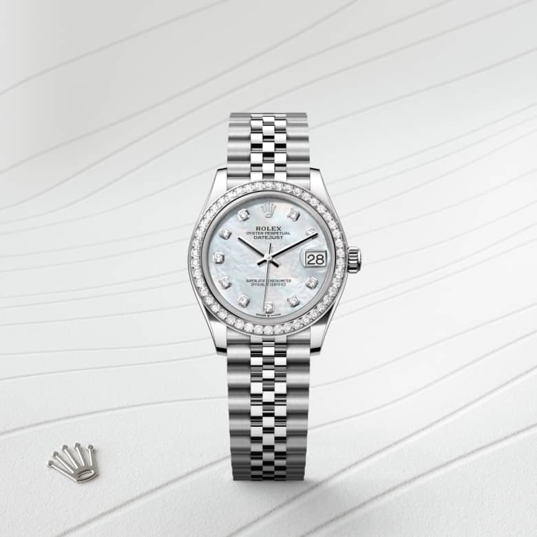 Front view of Rolex Datejust in White Rolesor - combination of Oystersteel and white gold, m278384rbr-0008 - Nam Sawang