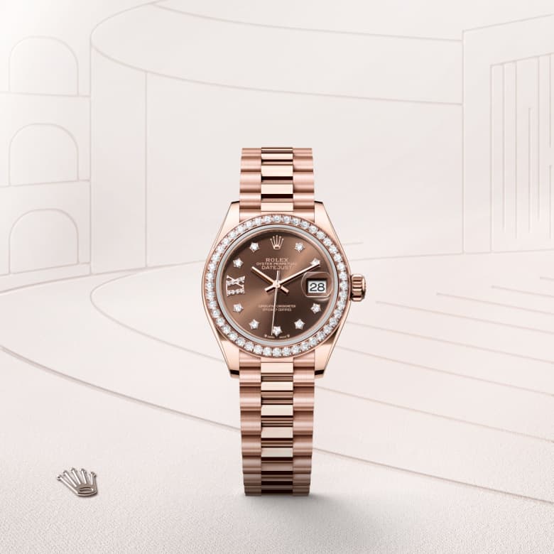 ด้านหน้า Rolex Lady-Datejust ในวัสดุ Everose gold 18 กะรัต, m279135rbr-0001 - นำสว่าง