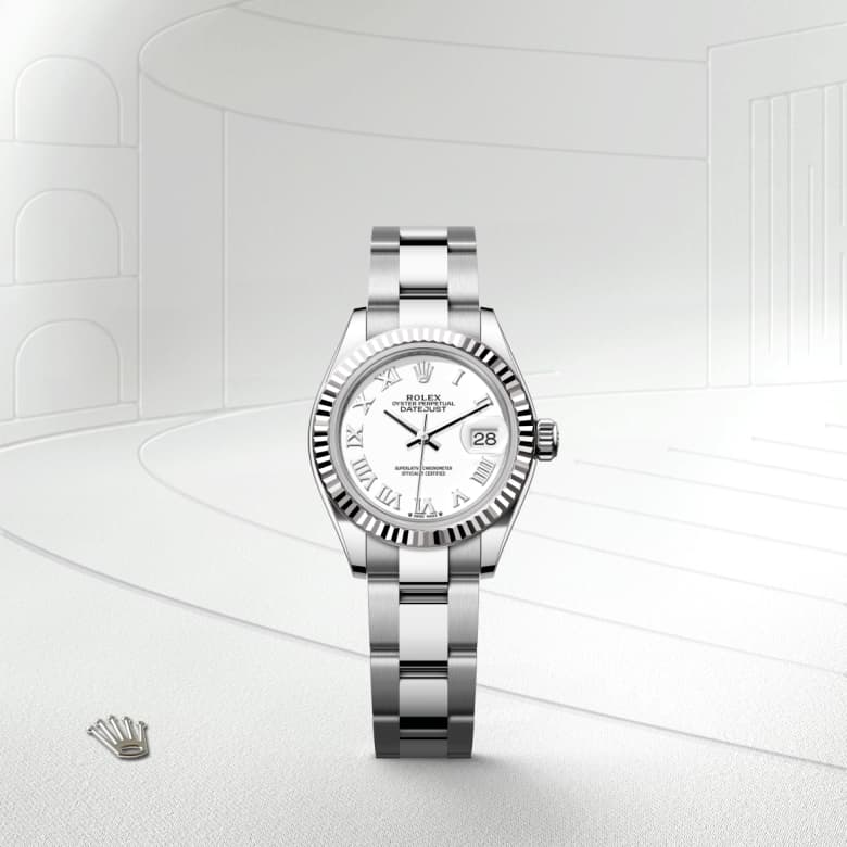 ด้านหน้า Rolex Lady-Datejust ในวัสดุ White Rolesor - การผสมผสานระหว่าง Oystersteel และทองคำขาว, m279174-0020 - นำสว่าง