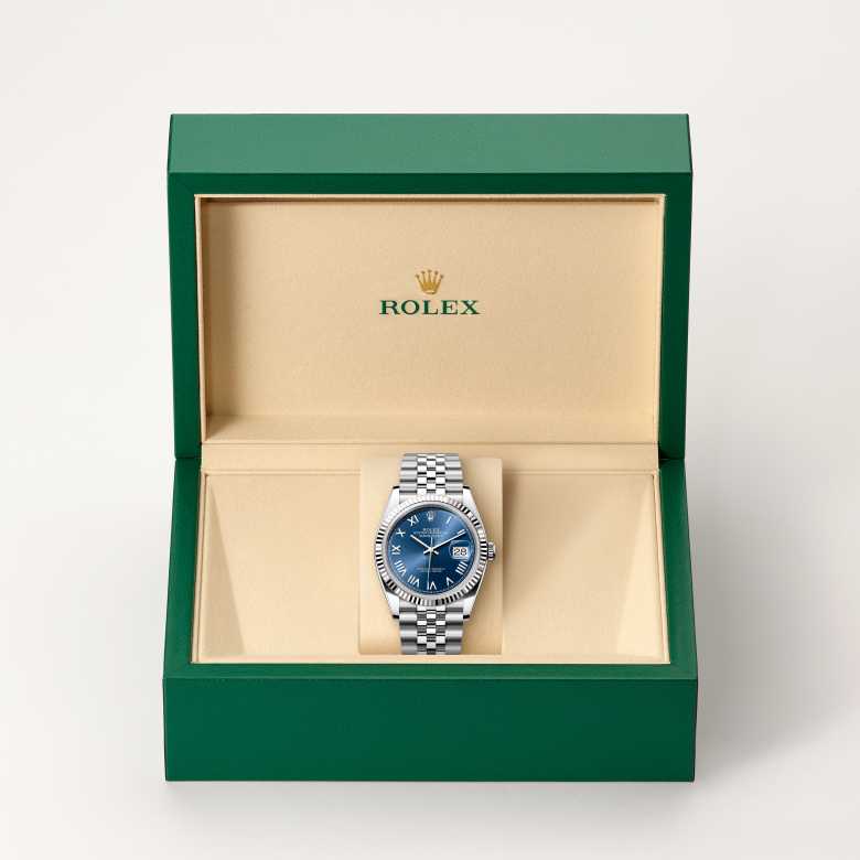 Front view of Rolex Datejust in White Rolesor, m126234-0069 in the box - Nam Sawang