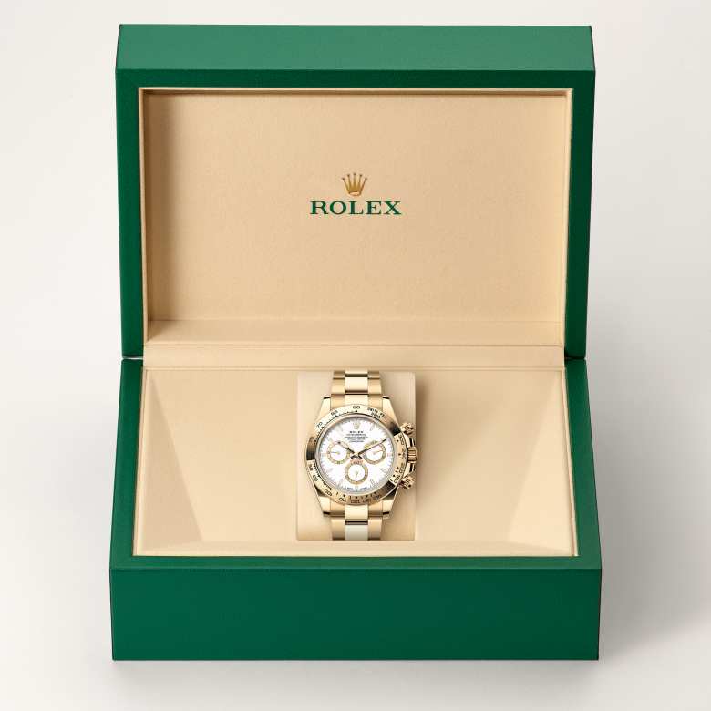 ด้านหน้า Rolex Cosmograph Daytona ในวัสดุ ทองคำ 18 กะรัต, m126508-0001 ในกล่อง - นำสว่าง