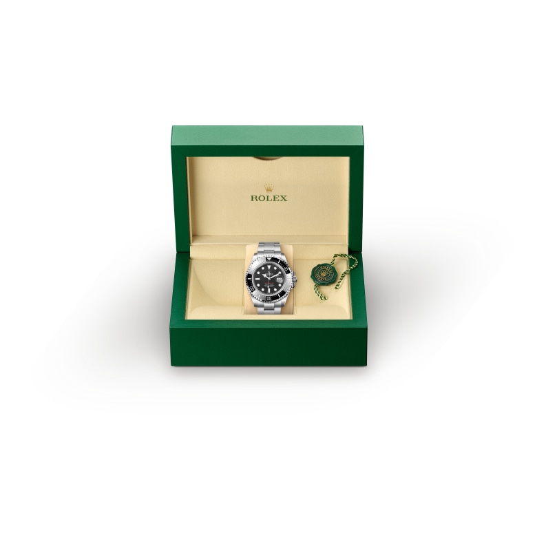 Front view of Rolex Sea-Dweller in Oystersteel, m126600-0002 in the box - Nam Sawang
