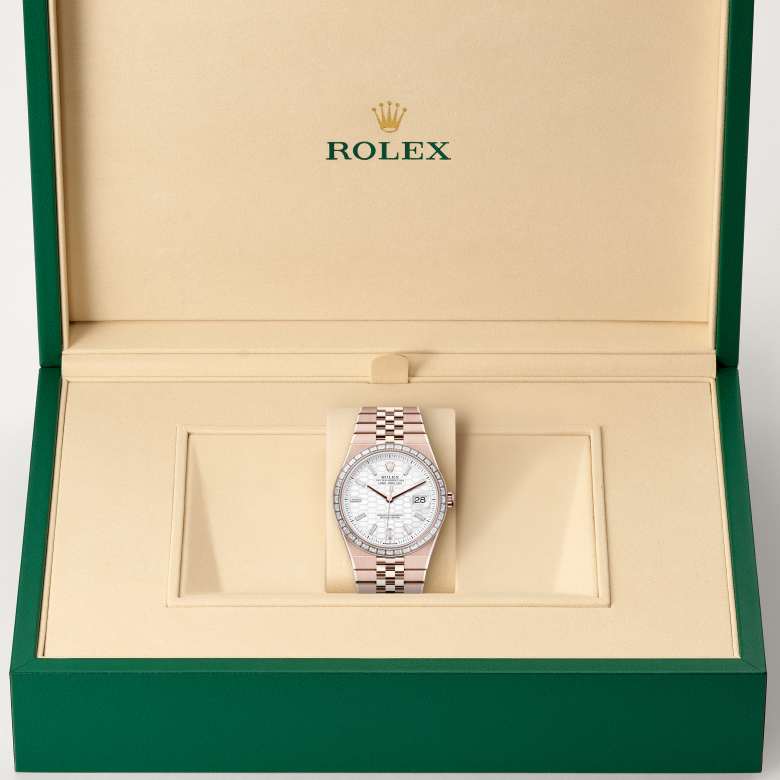 Front view of Rolex Land-Dweller in 18 ct Everose gold, m127385tbr-0003 in the box - Nam Sawang