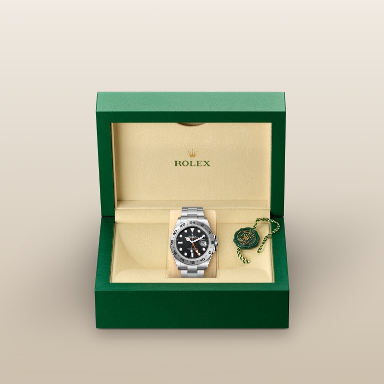 ด้านหน้า Rolex Explorer ในวัสดุ Oystersteel, m226570-0002 ในกล่อง - นำสว่าง