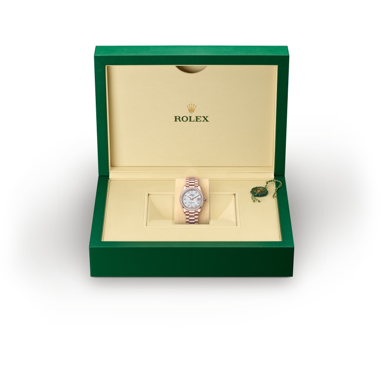 ด้านหน้า Rolex Datejust ในวัสดุ Everose gold 18 กะรัต, m278285rbr-0005 ในกล่อง - นำสว่าง
