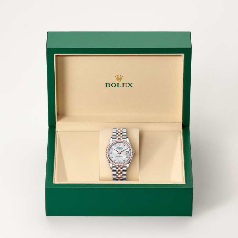 Front view of Rolex Datejust in Everose Rolesor, m278381rbr-0026 in the box - Nam Sawang