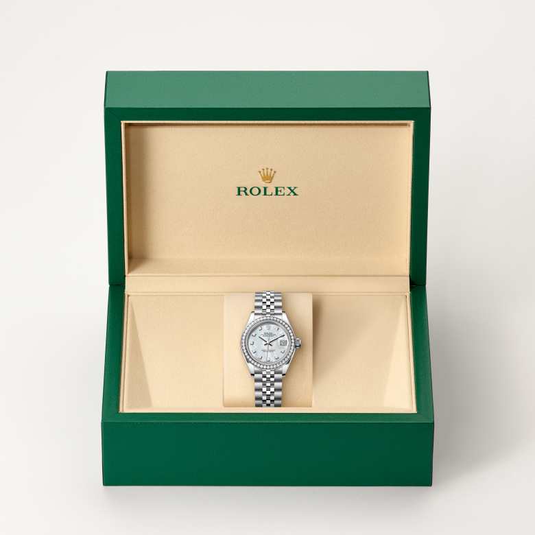 Front view of Rolex Lady-Datejust in White Rolesor, m279384rbr-0011 in the box - Nam Sawang