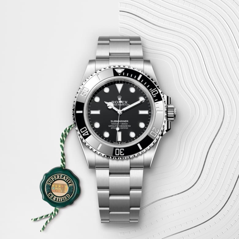 Front view of Rolex Submariner in Oystersteel, m124060-0001 with green seal - Nam Sawang