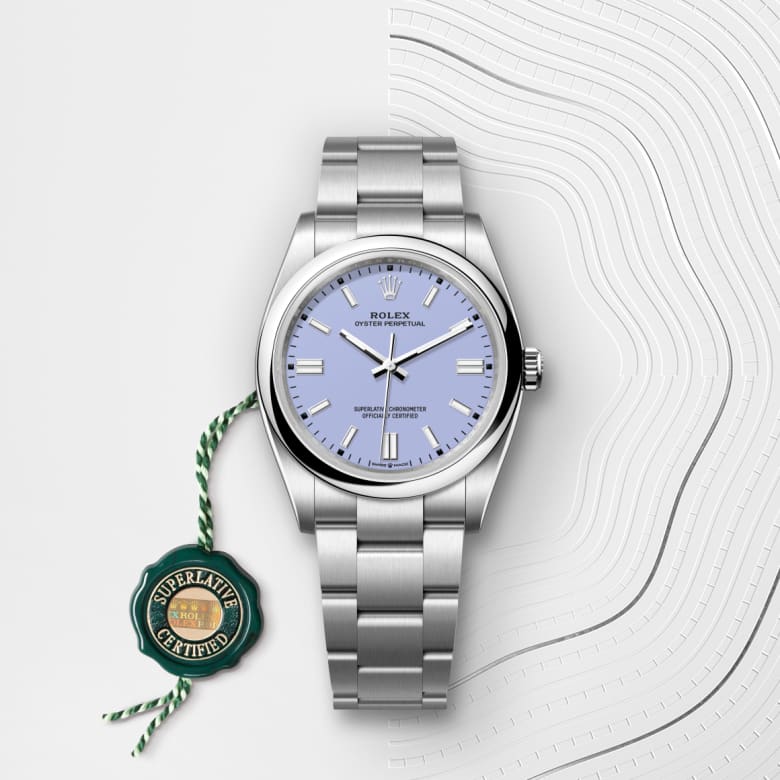Front view of Rolex Oyster Perpetual in Oystersteel, m126000-0013 with green seal - Nam Sawang