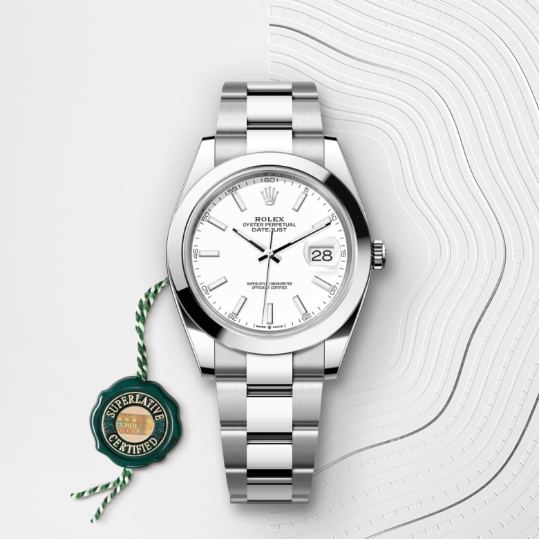 Front view of Rolex Datejust in Oystersteel, m126300-0005 with green seal - Nam Sawang