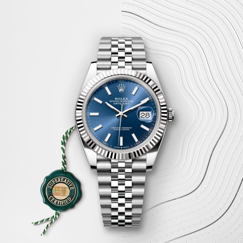 Front view of Rolex Datejust in White Rolesor, m126334-0002 with green seal - Nam Sawang