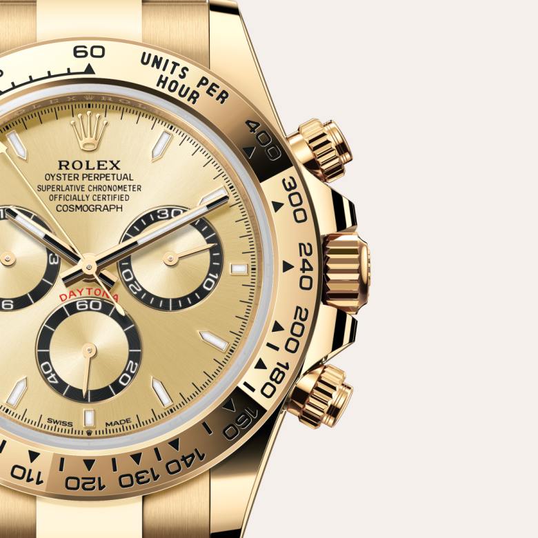 ด้านหน้า Rolex Cosmograph Daytona ในวัสดุ ทองคำ 18 กะรัต, m126508-0005 กับเหรียญรับประกันสีเขียว - นำสว่าง