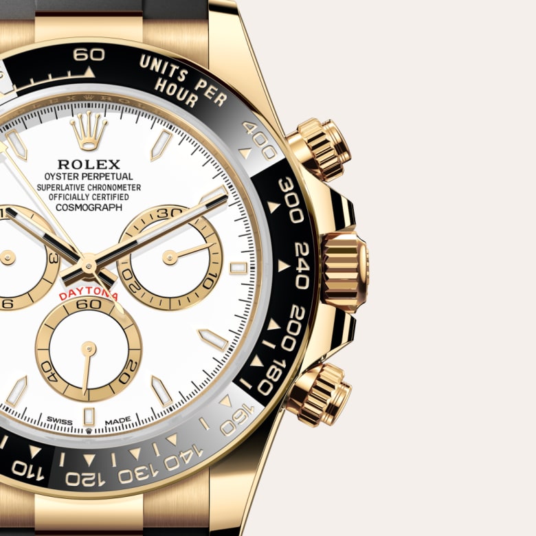ด้านหน้า Rolex Cosmograph Daytona ในวัสดุ ทองคำ 18 กะรัต, m126518ln-0002 กับเหรียญรับประกันสีเขียว - นำสว่าง