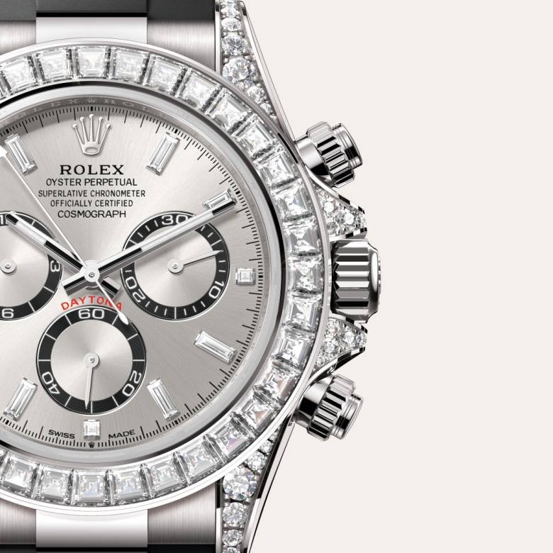 ด้านหน้า Rolex Cosmograph Daytona ในวัสดุ ทองคำขาว 18 กะรัต, m126539tbr-0002 กับเหรียญรับประกันสีเขียว - นำสว่าง