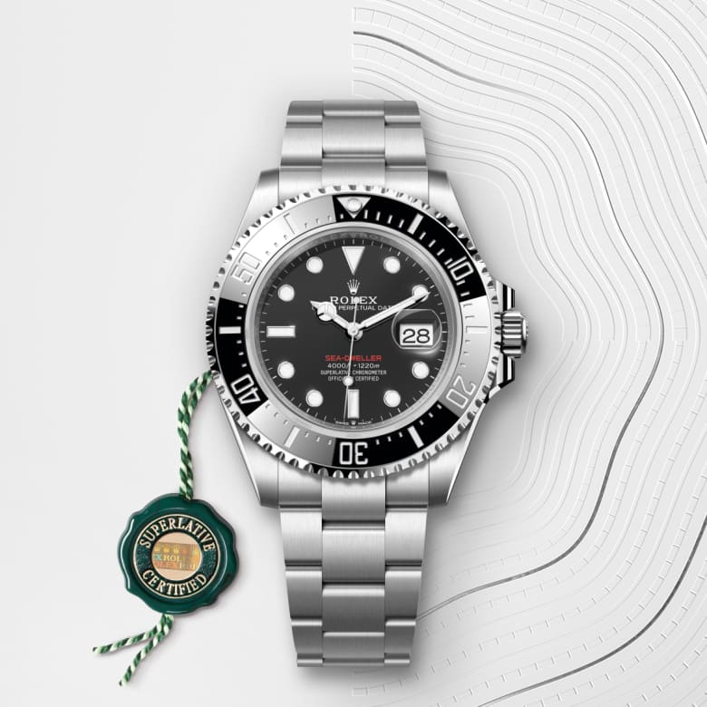 Front view of Rolex Sea-Dweller in Oystersteel, m126600-0002 with green seal - Nam Sawang