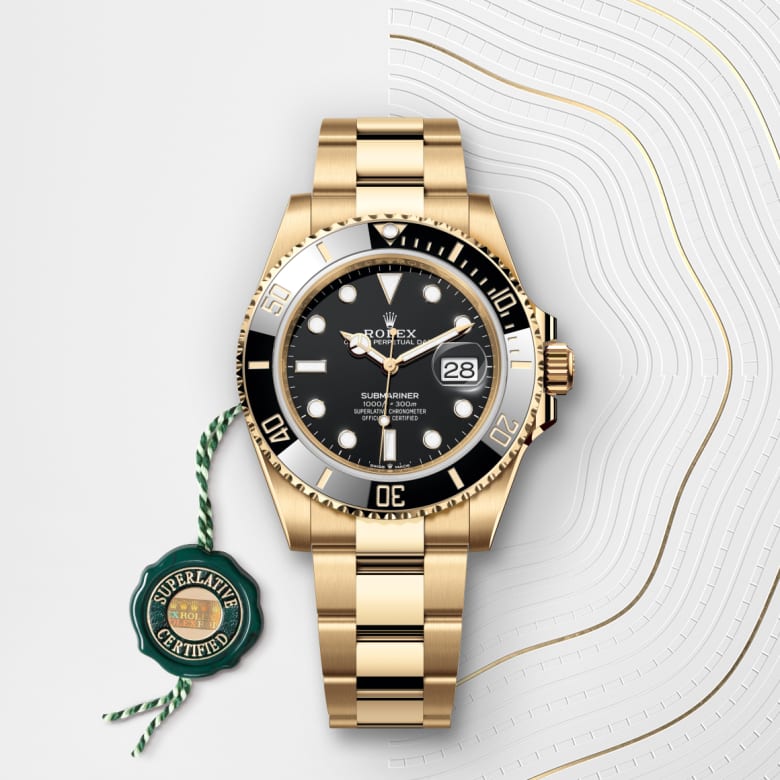 ด้านหน้า Rolex Submariner ในวัสดุ ทองคำ 18 กะรัต, m126618ln-0002 กับเหรียญรับประกันสีเขียว - นำสว่าง