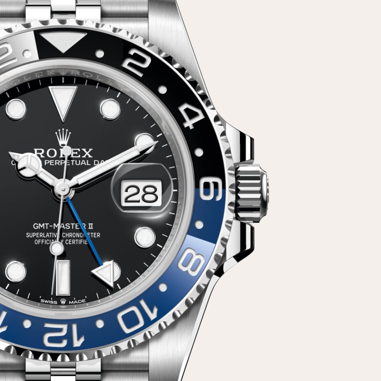 Front view of Rolex GMT-Master II in Oystersteel, m126710blnr-0002 with green seal - Nam Sawang