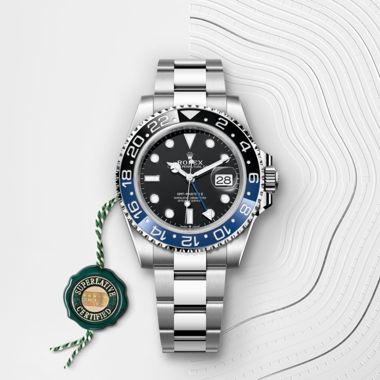 Front view of Rolex GMT-Master II in Oystersteel, m126710blnr-0003 with green seal - Nam Sawang