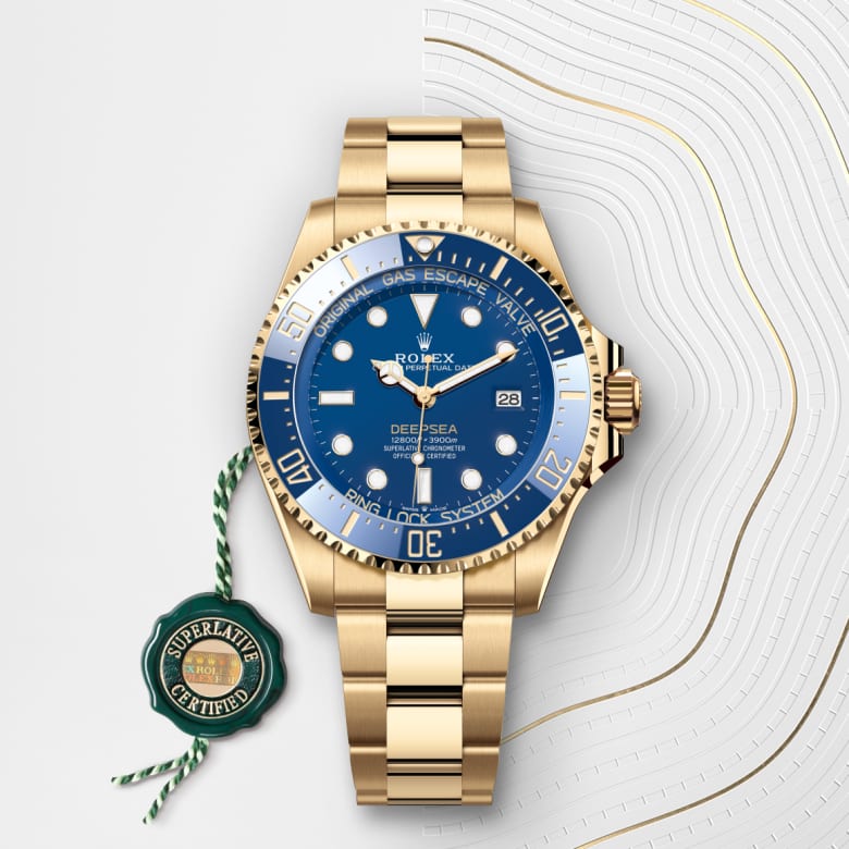 Front view of Rolex Deepsea in 18 ct yellow gold, m136668lb-0001 with green seal - Nam Sawang