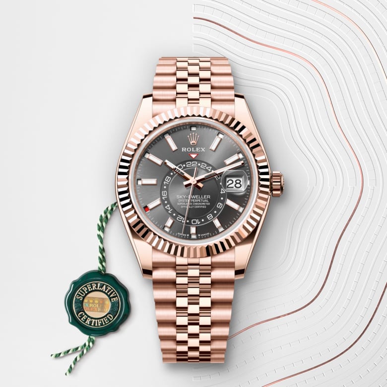 Front view of Rolex Sky-Dweller in 18 ct Everose gold, m336935-0008 with green seal - Nam Sawang