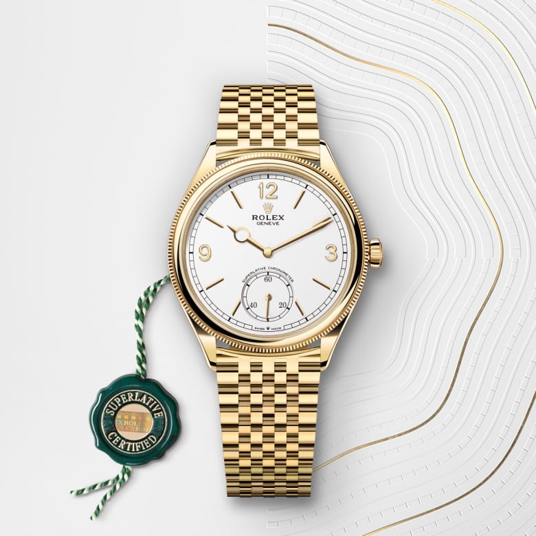 Front view of Rolex 1908 in 18 ct yellow gold, m52508-0008 with green seal - Nam Sawang
