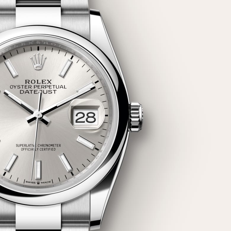 ด้านใกล้ Rolex Datejust ในวัสดุ Oystersteel, m126200-0002 - นำสว่าง