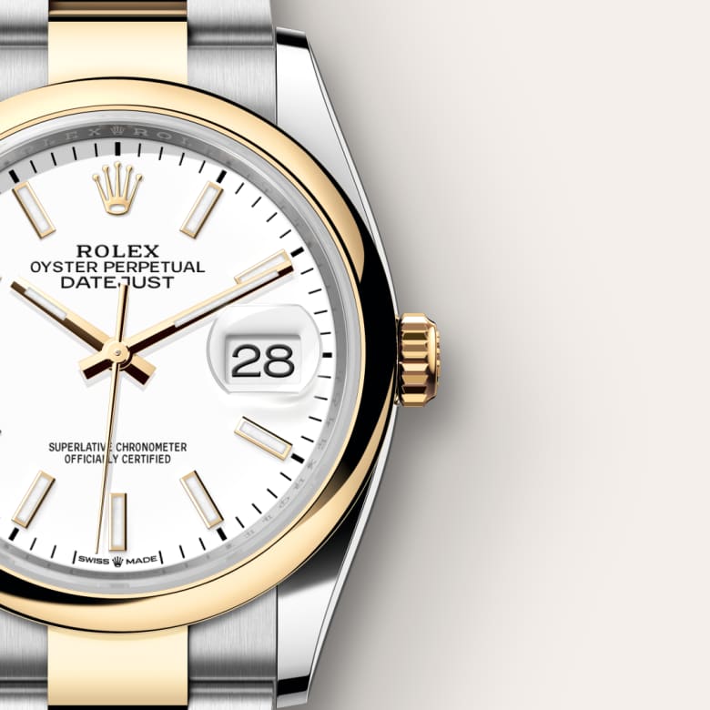 ด้านใกล้ Rolex Datejust ในวัสดุ Yellow Rolesor, m126203-0020 - นำสว่าง