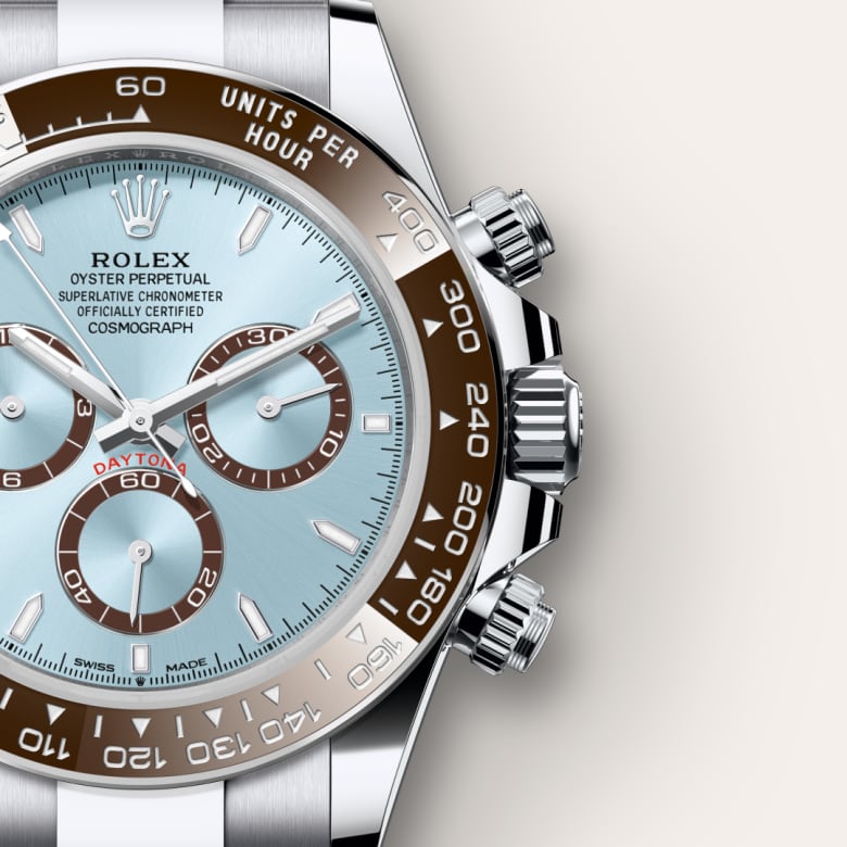 ด้านใกล้ Rolex Cosmograph Daytona ในวัสดุ Platinum, m126506-0001 - นำสว่าง