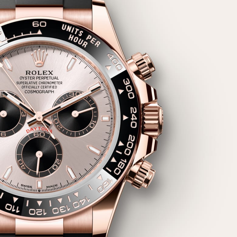 ด้านใกล้ Rolex Cosmograph Daytona ในวัสดุ Everose gold 18 กะรัต, m126515ln-0006 - นำสว่าง