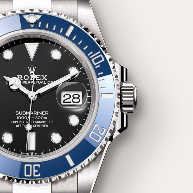 ด้านใกล้ Rolex Submariner ในวัสดุ ทองคำขาว 18 กะรัต, m126619lb-0003 - นำสว่าง
