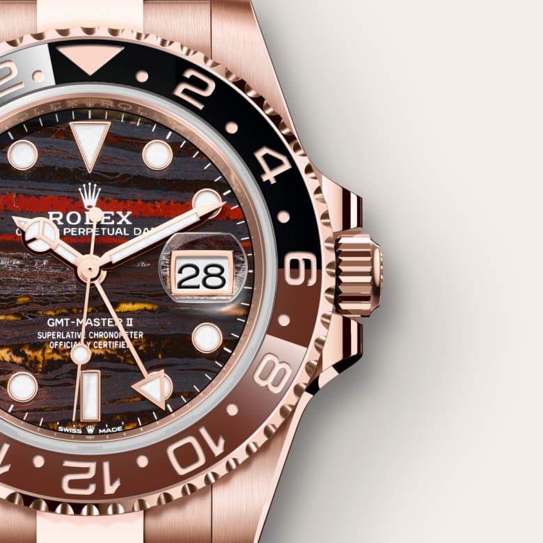 ด้านใกล้ Rolex GMT-Master II ในวัสดุ 18 ct Everose gold, m126715chnr-0002 - นำสว่าง