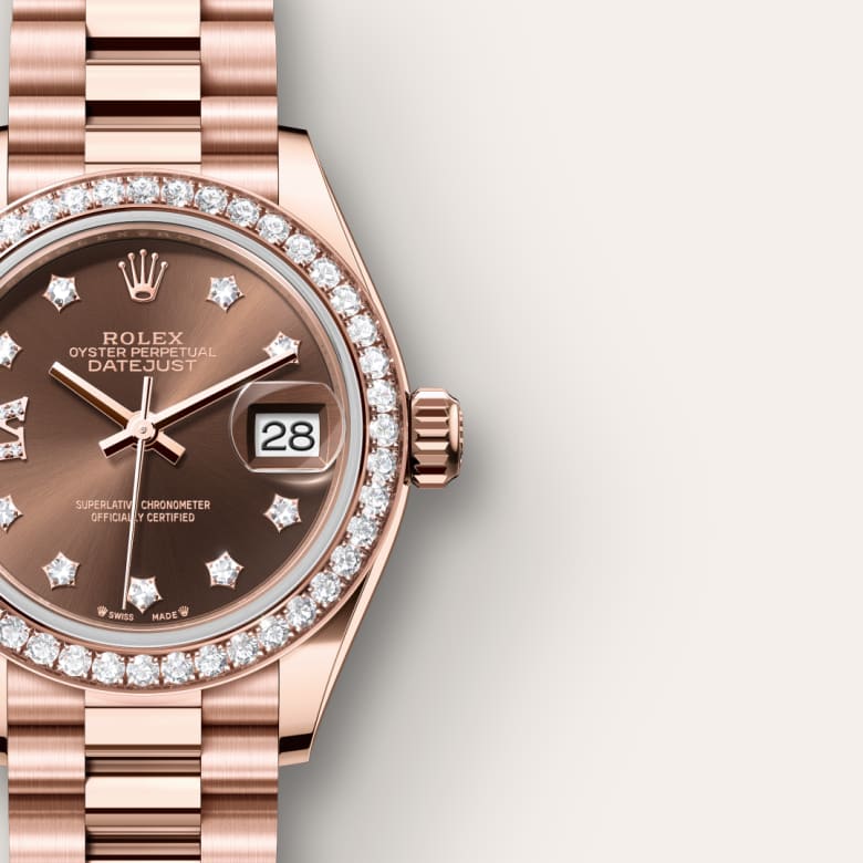 ด้านใกล้ Rolex Lady-Datejust ในวัสดุ Everose gold 18 กะรัต, m279135rbr-0001 - นำสว่าง