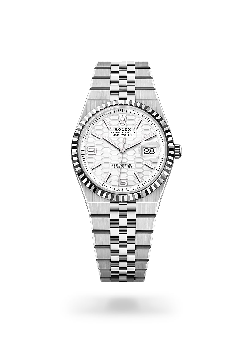 rolex-land-dweller-in-White Rolesor - การผสมผสานระหว่าง Oystersteel และทองคำขาว-Land-Dweller 36,-m127234-0001-นำสว่าง