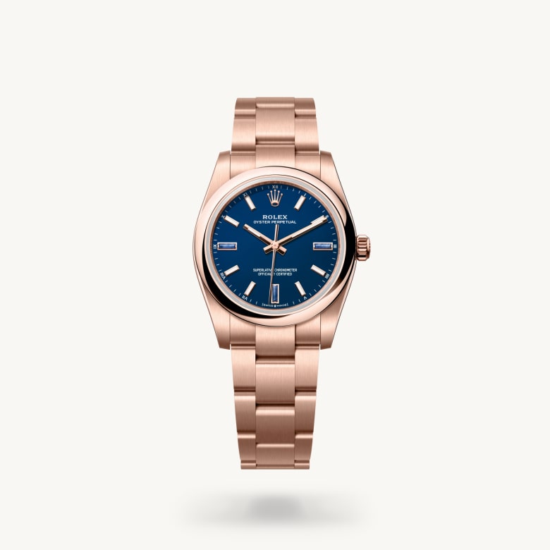 Rolex oyster-perpetual ในวัสดุ เอเวอร์โรสโกลด์, m124205-0002 - นำสว่าง