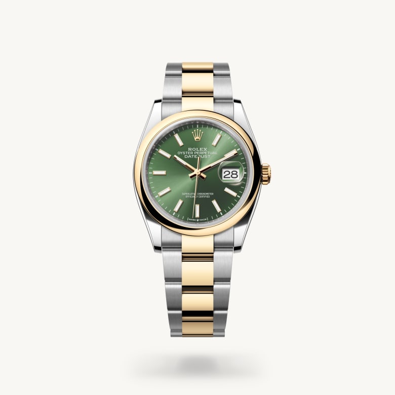 Front view of Rolex Datejust in Yellow Rolesor, m126203-0058 - Nam Sawang