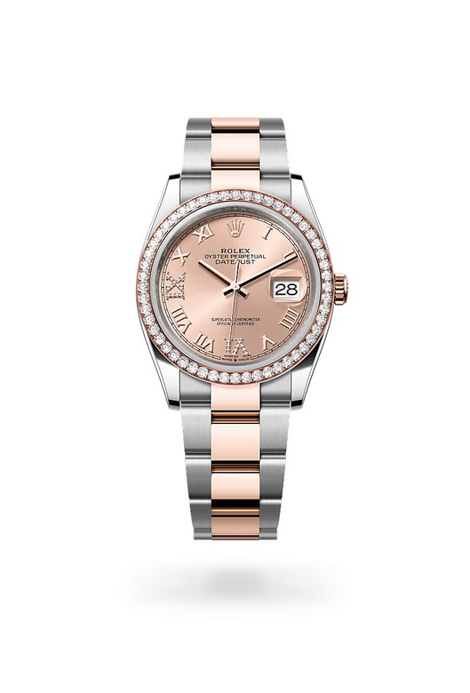 Front view of Rolex Datejust in Everose Rolesor - combination of Oystersteel and Everose gold, m126281rbr-0016 - Nam Sawang