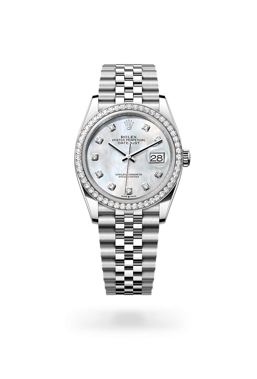 ด้านหน้า Rolex Datejust ในวัสดุ White Rolesor, m126284rbr-0011 - นำสว่าง
