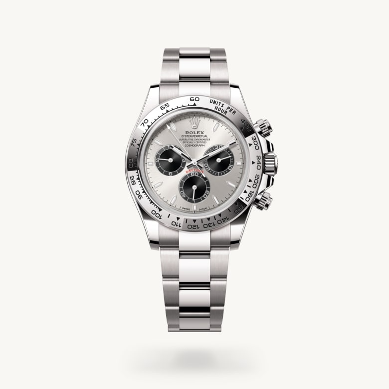 ด้านหน้า Rolex Cosmograph Daytona ในวัสดุ ทองคำขาว 18 กะรัต, m126509-0003 - นำสว่าง