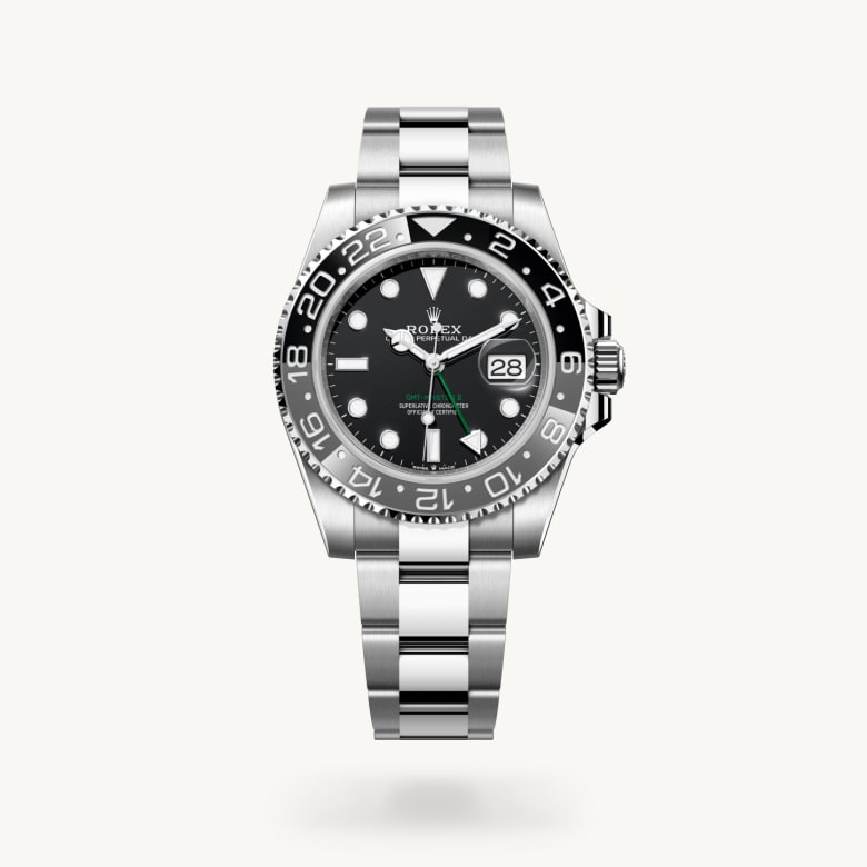 Front view of Rolex GMT-Master II in Oystersteel, m126710grnr-0004 - Nam Sawang