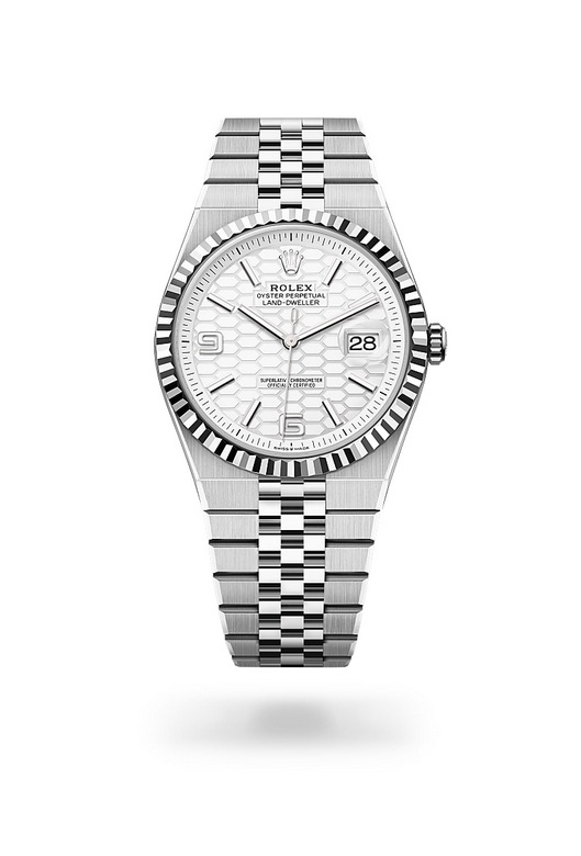 Rolex land-dweller ในวัสดุ White Rolesor - การผสมผสานระหว่าง Oystersteel และทองคำขาว, m127334-0001 - นำสว่าง