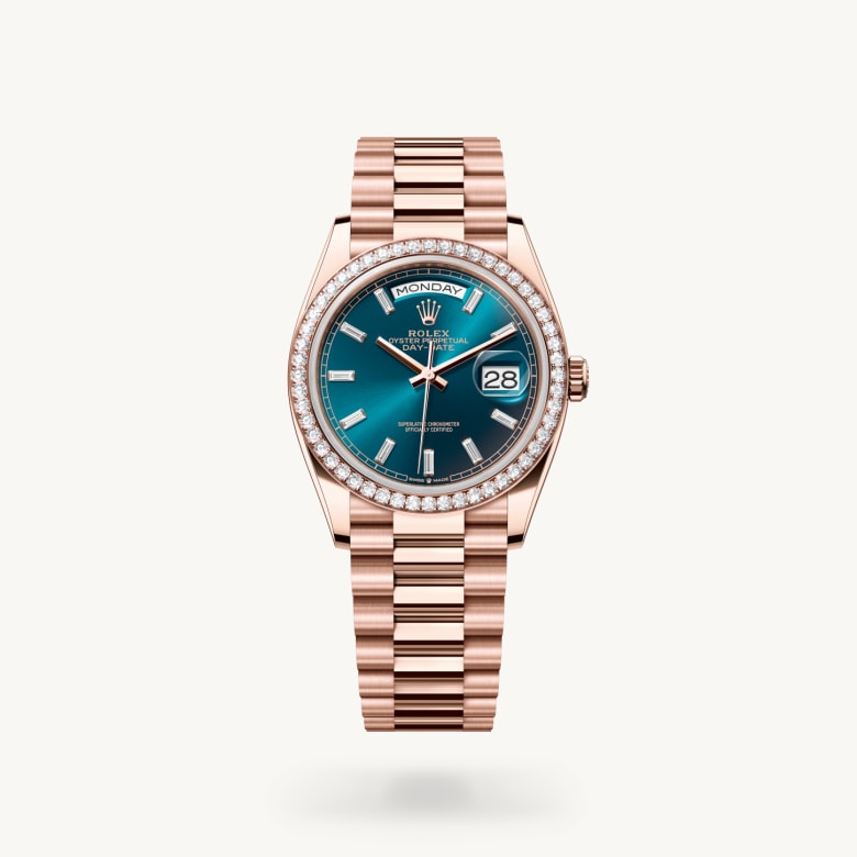 Front view of Rolex Day-Date in 18 ct Everose gold, m128345rbr-0083 - Nam Sawang