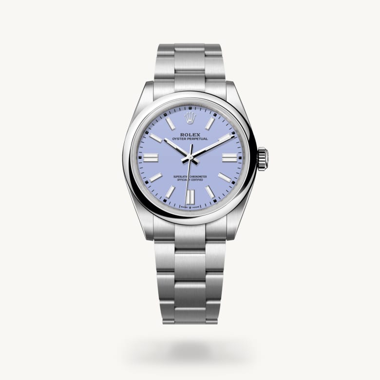 Front view of Rolex Oyster Perpetual in Oystersteel, m134300-0012 - Nam Sawang