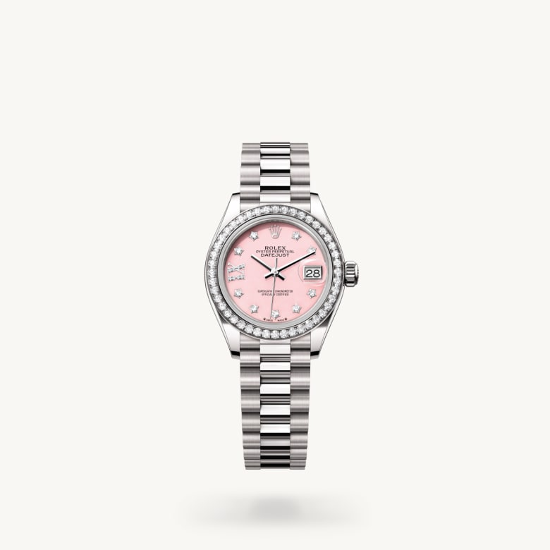 ด้านหน้า Rolex Lady-Datejust ในวัสดุ ทองคำขาว 18 กะรัต, m279139rbr-0002 - นำสว่าง
